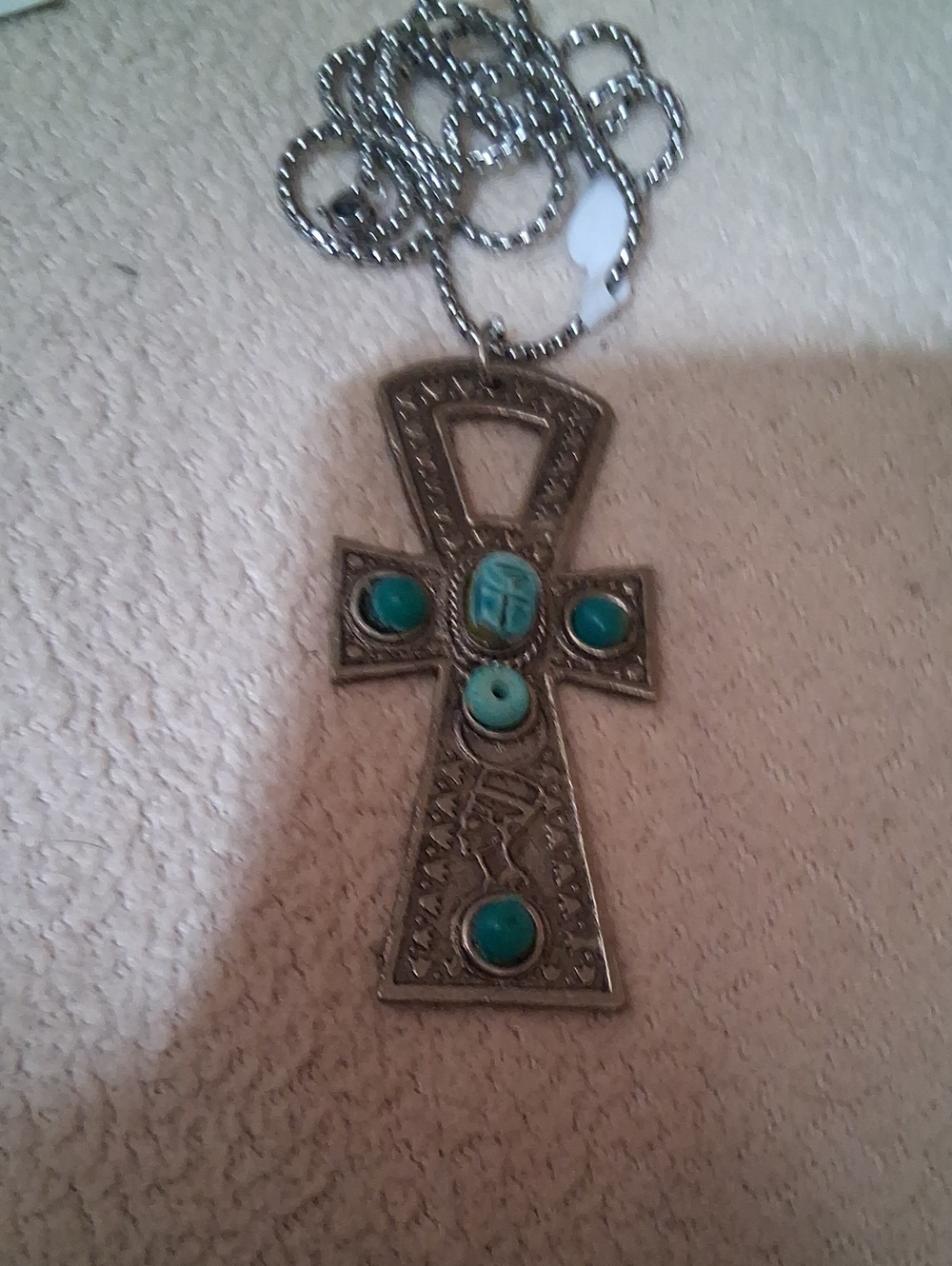 Turquoise Accent Cross Pendant Necklace